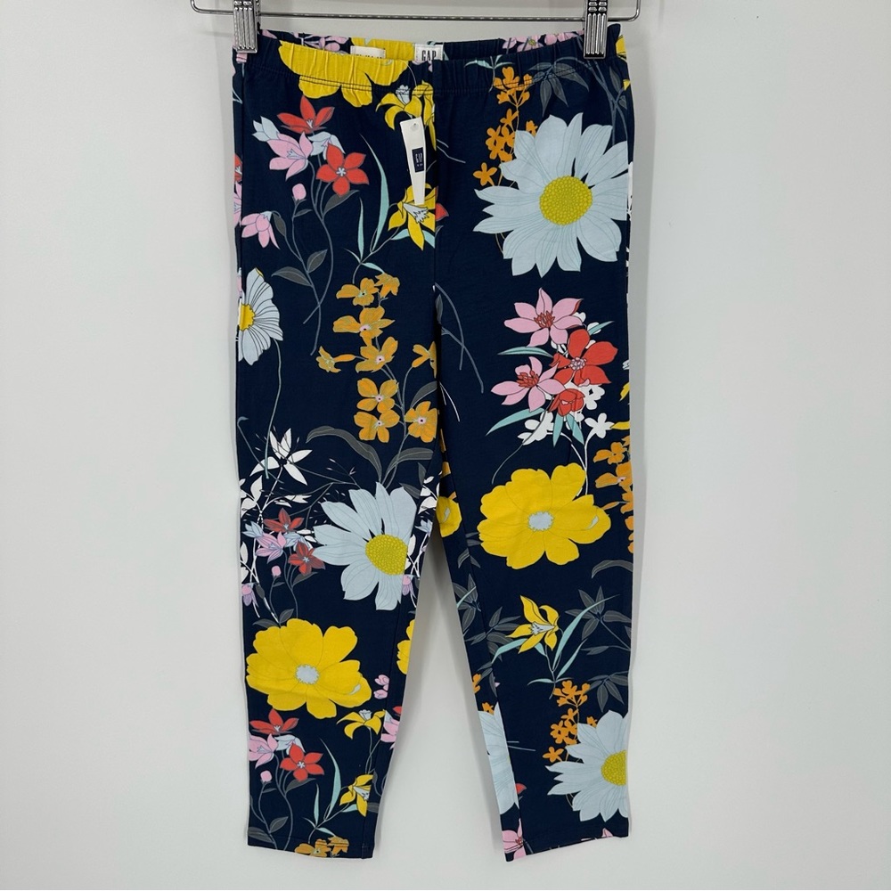NWT Gap Kids Navy Blue Yellow Floral Leggings Girls Size XL 14/16